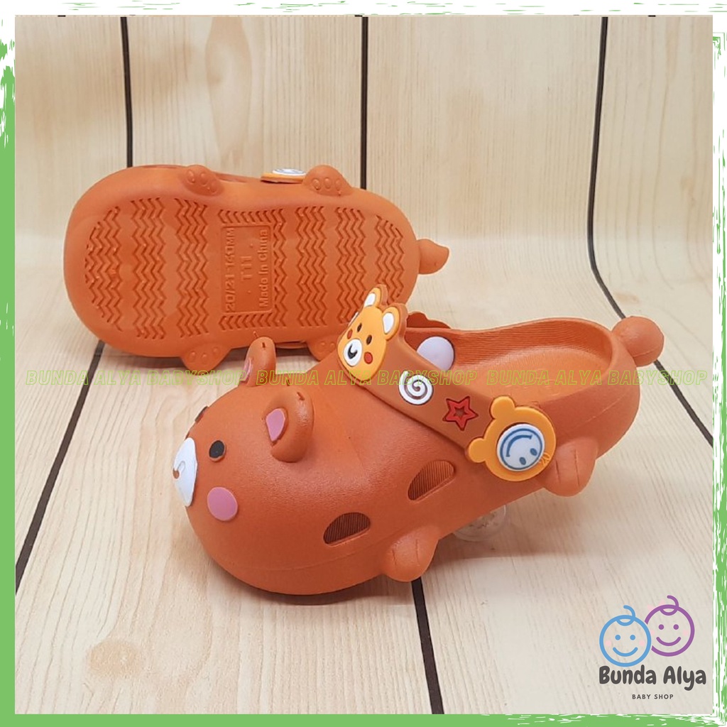 Sendal Anak Laki Laki IMPORT Usia 10 Bulan 1 2 3 4 Tahun ORANGE BEAR Karet Elastis - Sepatu Sandal Anak Cowok Motif Karakter Lucu Model Kekinian Anti Slip Size 18-23