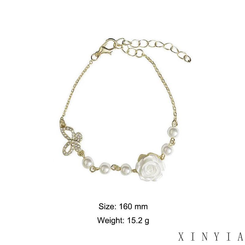 Xia.id Gelang Tangan Wanita Desain Bunga Mawar Hias Mutiara