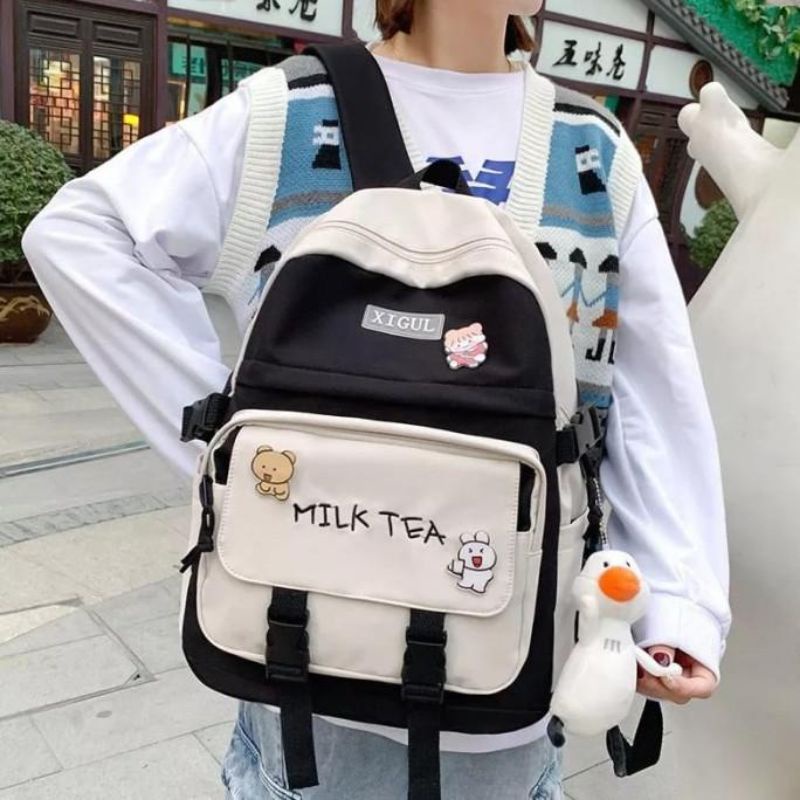 QISSWA_STYLISH KOREAN BAGPACK / TAS KOREA KEKINIAN / TAS REMAJA WANITA BARU / RANSEL SEKOLAH CEWEK MURAH / TAS KULIAH CEWEK / KOREAN BAGPACK / CUTE SCHOOL BAG / KOREAN AESTHETIC BAG / TAS ESTETIK / TAS SEKOLAH LUCU / WATERPROOF BAG