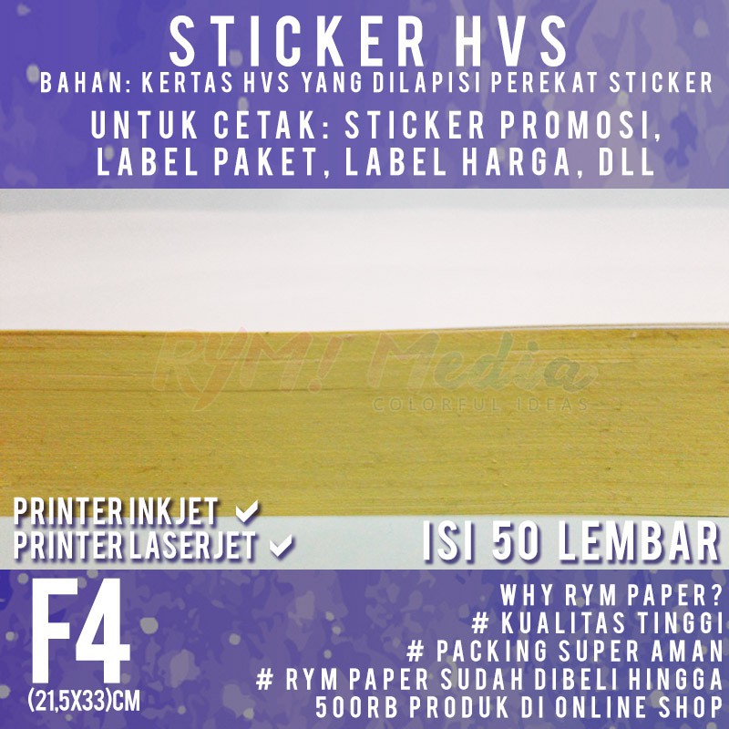 

bib Sticker HVS F4 Isi 50 Lembar / Kertas Stiker Doff Matte Folio
