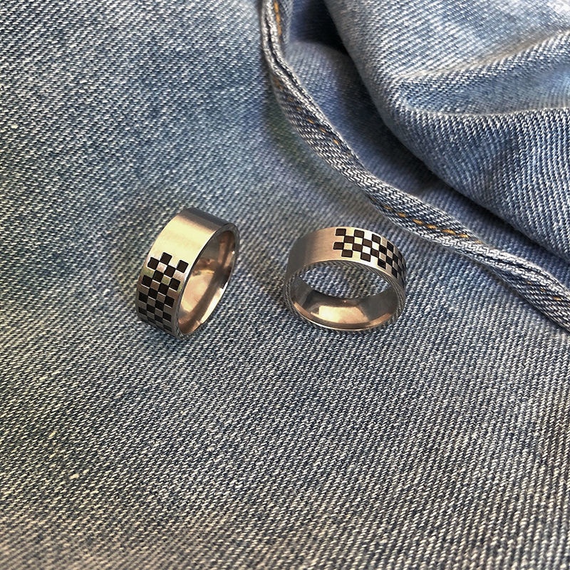 Checkerboard Checker Ring Accessories Trendy Titanium Steel Hip Hop Diablo