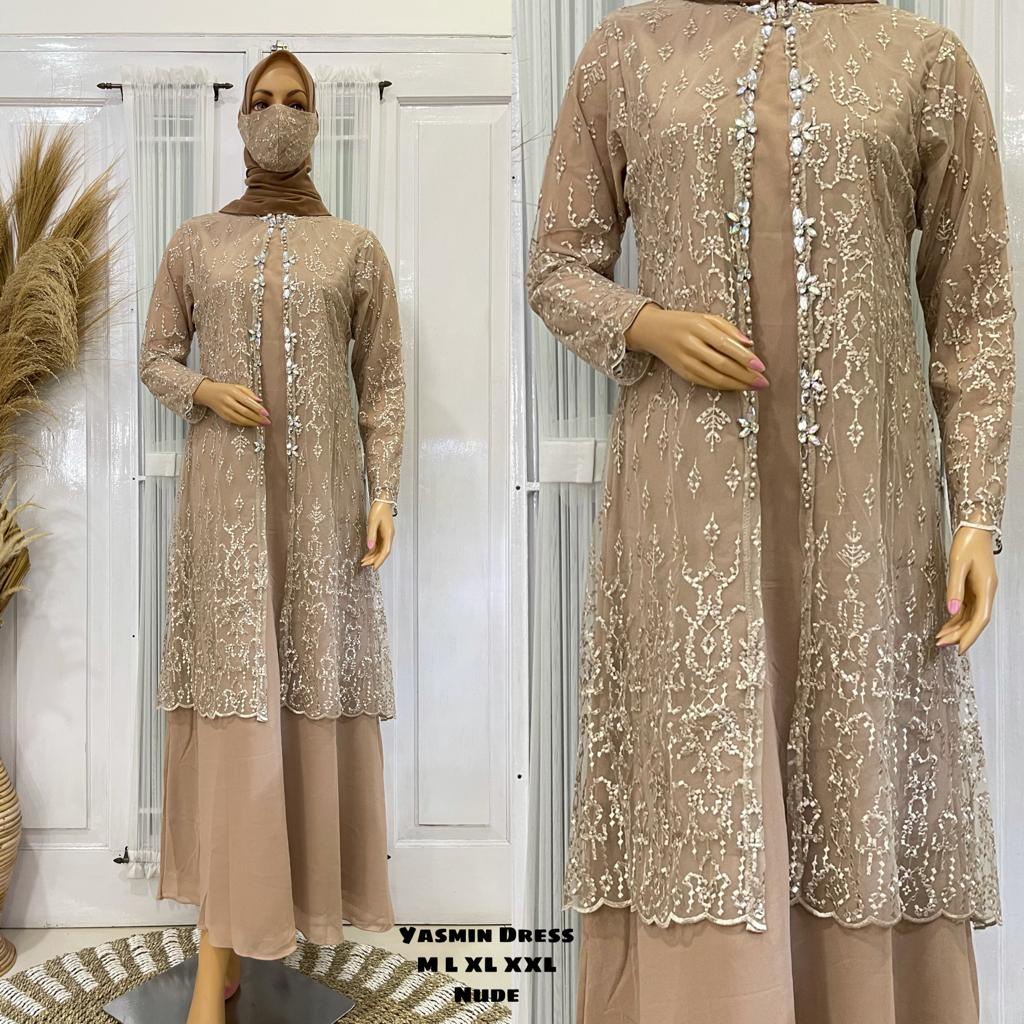 Permata Olshop / Yasmin Dress JN / Gamis Pesta Mewah / Kebaya Gamis Modern / Kebaya Terbaru / Kebaya Modern / Dress Kondangan