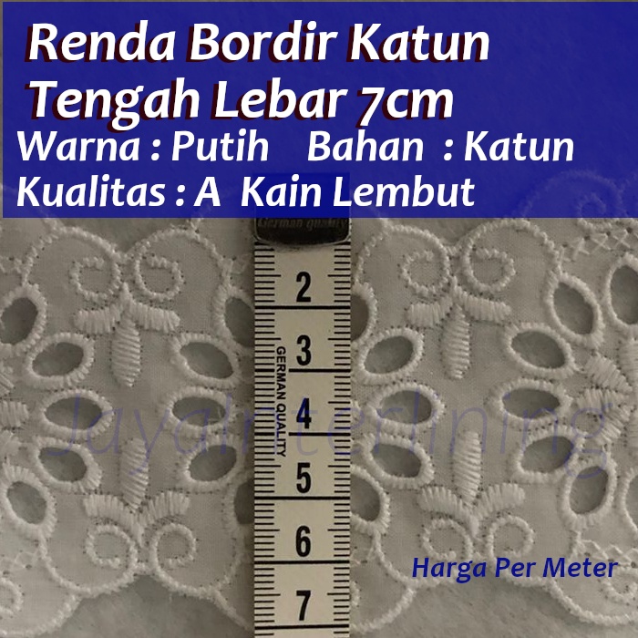 Renda Bordir KATUN Lace Tengah Putih PREMIUM  Lebar 7 CM