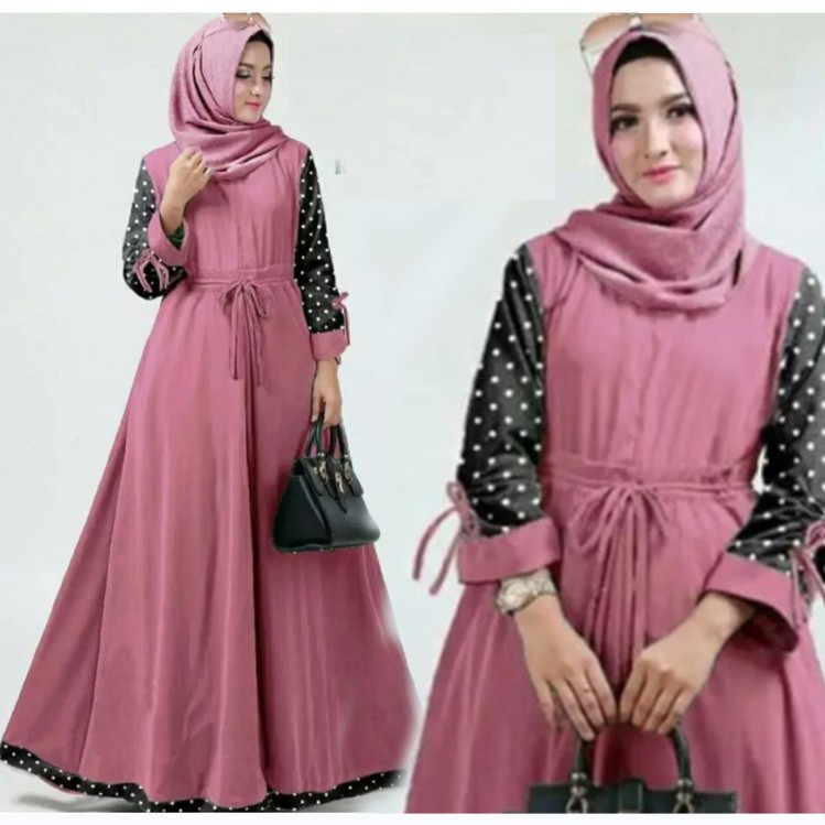 GAMIS AYUKI BAHAN MOSCREPE MIX KATUN POLKA, UKURAN ALLSIZE LD 102 PB 135,