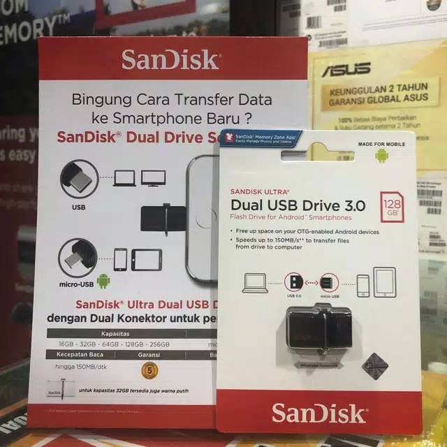 Sandisk Otg Dual Drive 3.0 128GB original Garansi Datascript 5 tahun