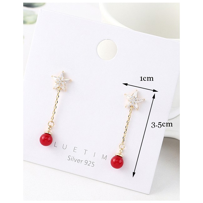LRC Anting Tusuk Fashion Golden Little Stars Plated Real Gold Ball S925 Silver Pin Earrings Y63065