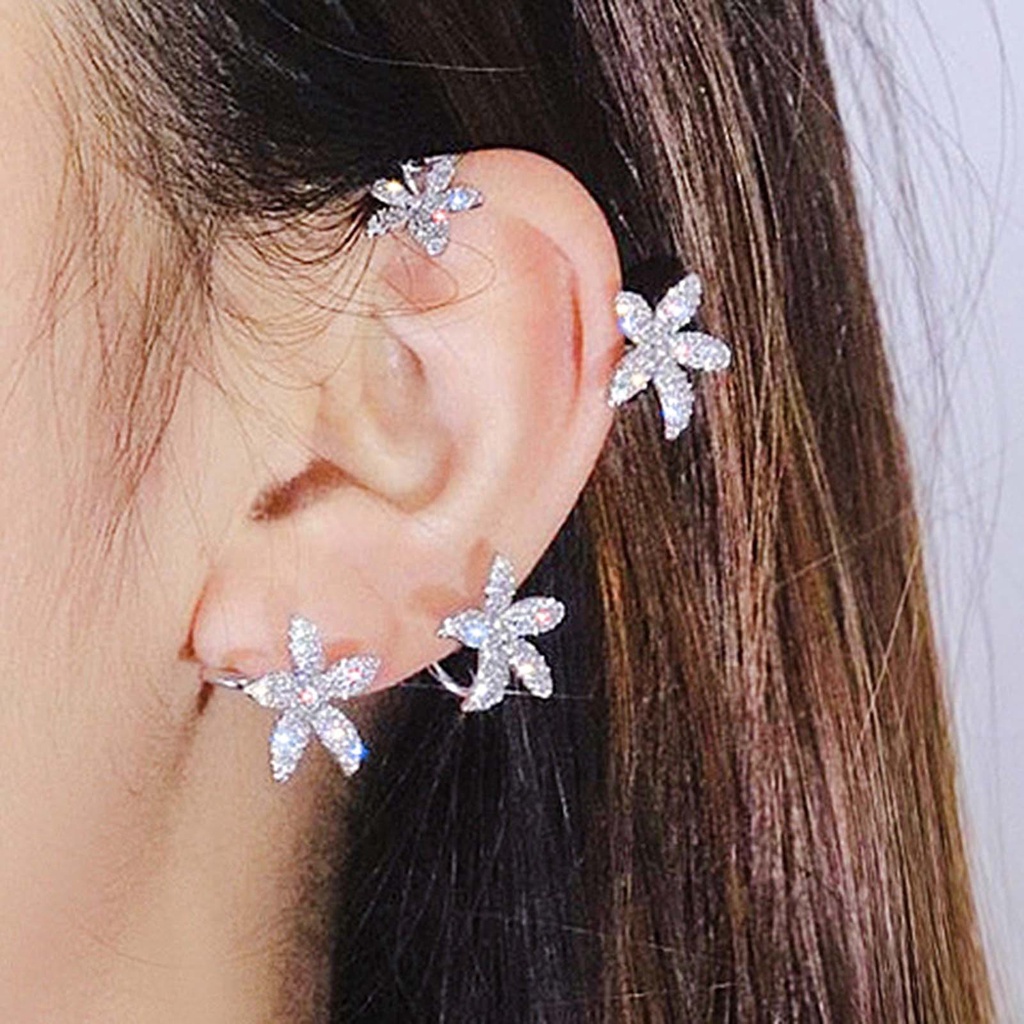 Hu Hu Hu Hu Hu Alat Bantu Pasang Kacamata♡ 1pc Anting Klip Wanita Desain Bunga Hias Berlian Imitasi Berkilau Untuk Pesta