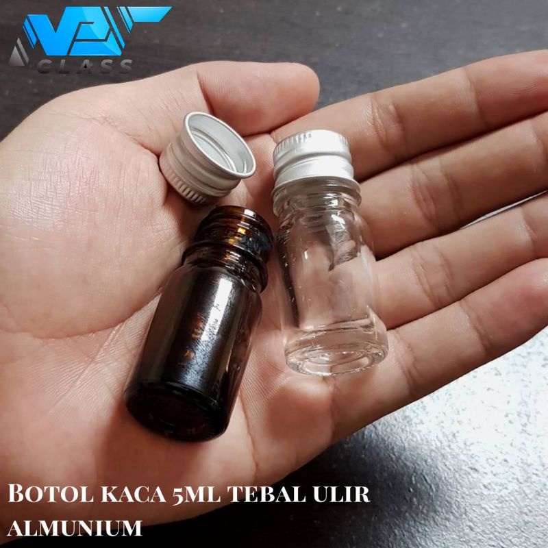 botol kaca 5ml tebal tutup ulir / botol kaca tutup ulir almunium