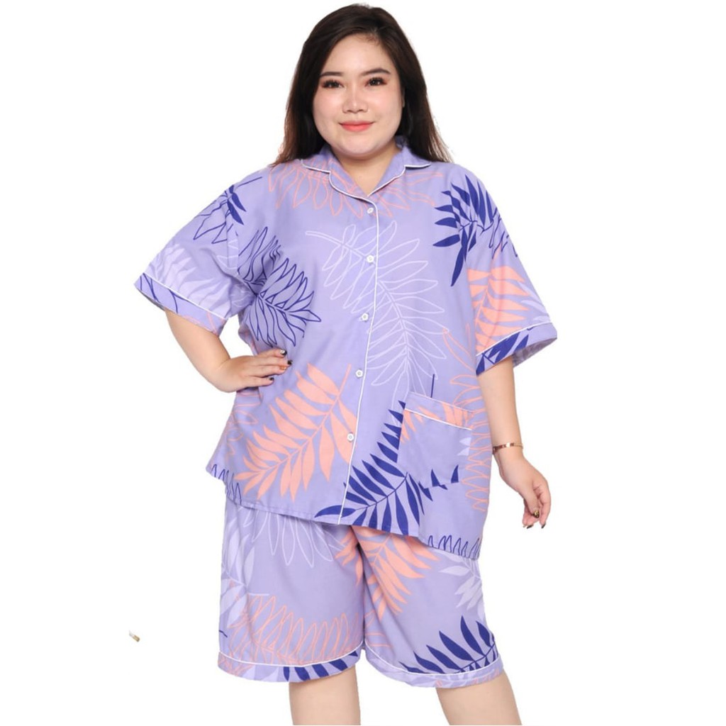 Piyama jumbo celana pendek/hotpant big size LD 130 / set baju tidur lengan pendek karakter cewek-HPJ/5L BELGIO UNGU