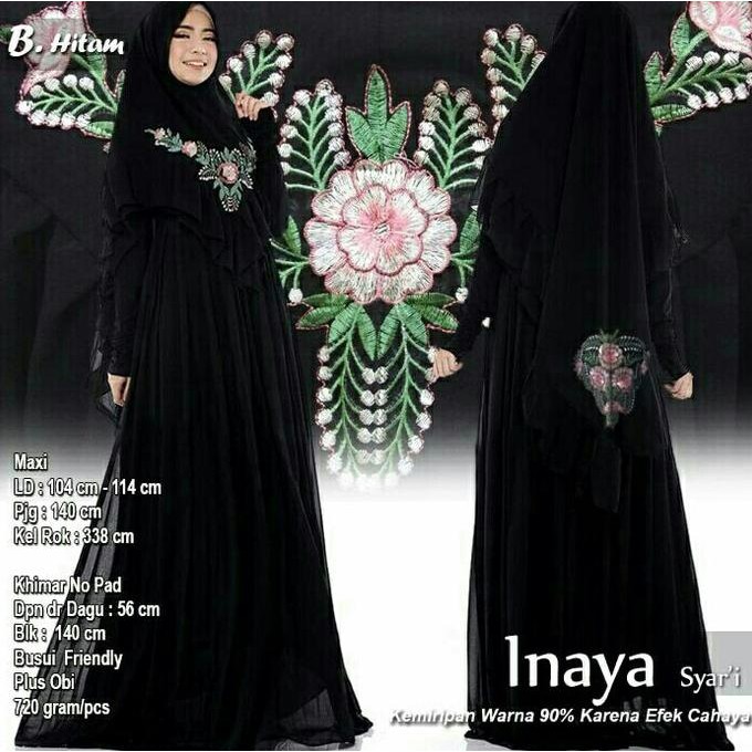 Cuci Gudang  Baju Busana Muslim Wanita / Gamis Ceruty Inaya Syari Set Black Premium Terkeren