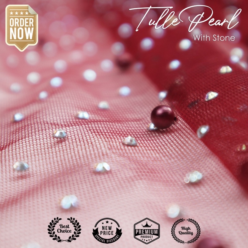 [NEW ARRIVAL] TULLE PEARLS WITH STONE FASHION TULLE KOREA TILE MUTIARA DENGAN BORDIR BATU ELEGAN PER 0.5m TILE POLOS MOTTE GLITTER TILE DOTS