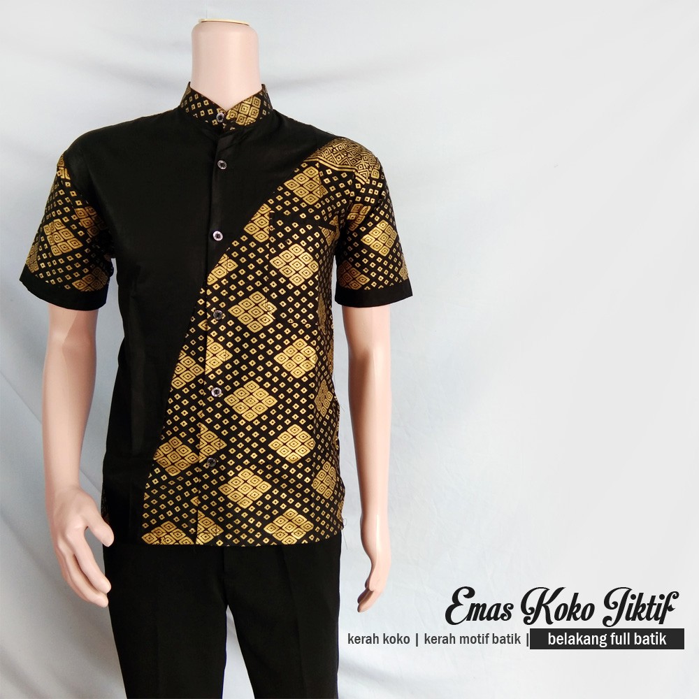 TROLISTORE BAJU BATIK KERAH KOKO EMAS HEM BATIK PRIA MOTIF JIKTIF JIKPOL SERAGAM BATIK PEKALONGAN