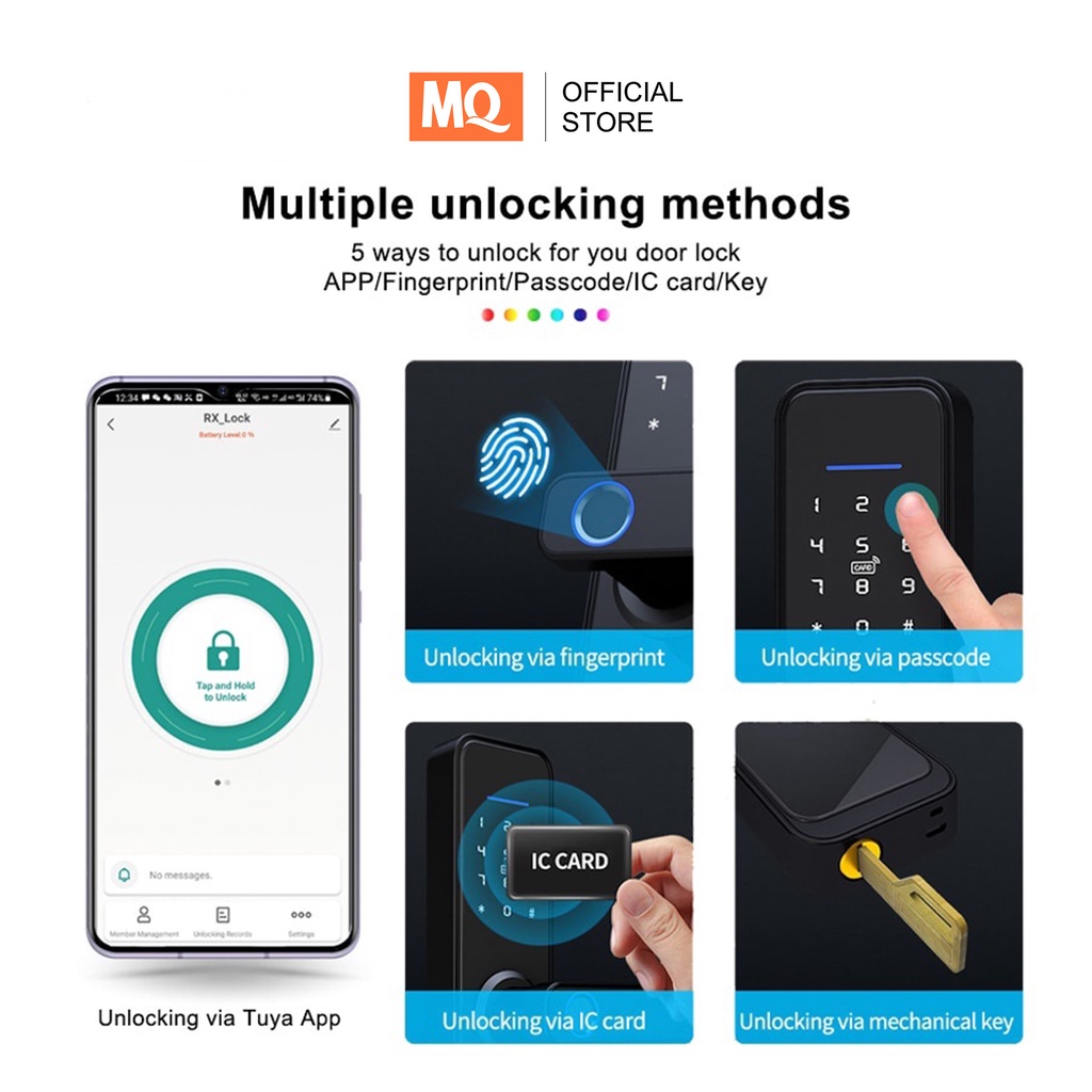 MQ Smart Door Lock Digital Handle Kunci Pintu handle Sidik Jari Fingerprint Password  Smart Home smart door lock tuya