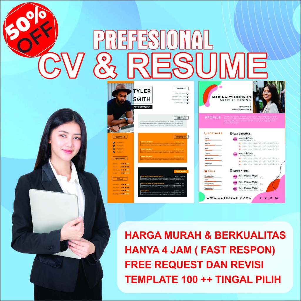 CV | Jasa Desain CV | Jasa Pembuatan CV | RESUME | SURAT LAMARAN | PORTOFOLIO (4 JAM JADI)