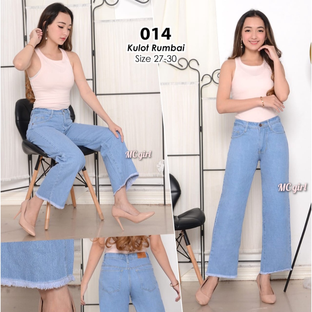 MC girl - Celana Jeans Premium Kulot Panjang Rawis Wanita / Kulot Boyfriend Lepis Rumbai