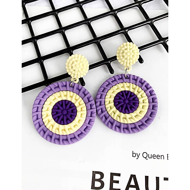 LRC Anting Tusuk Fashion Alloy Resin Round Color Matching Earrings F6267X