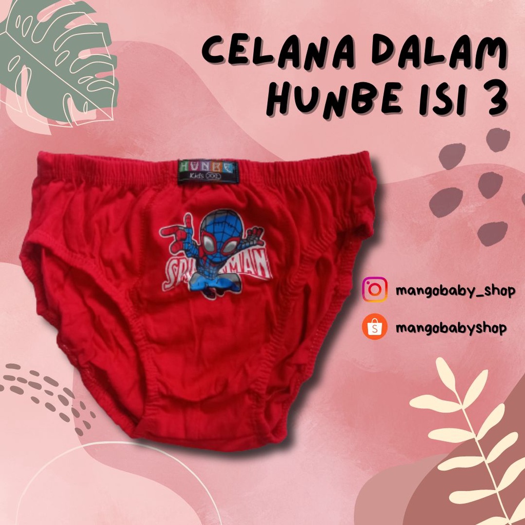 HUNBE | CELANA DALAM ANAK LAKI ISI 3 PCS CD WARNA HUNBEE KIDS SET SPIDERMAN UKURAN M L XL XXL