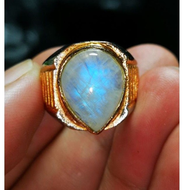 Natural Cincin Batu Biduri Bulan Air Laut Ceylon Top Colour HQ