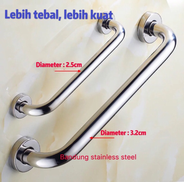 Sus 304 Pegangan pipa 3.2cm kamar mandi 30cm 40cm 50cm 60cm bathub stainless steel