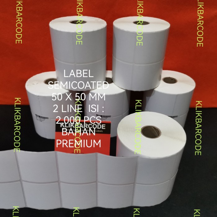 

label semicoated bahan bagus, 50 x 50 5 x 5 cm, 2 jajar, isi 2000 pc