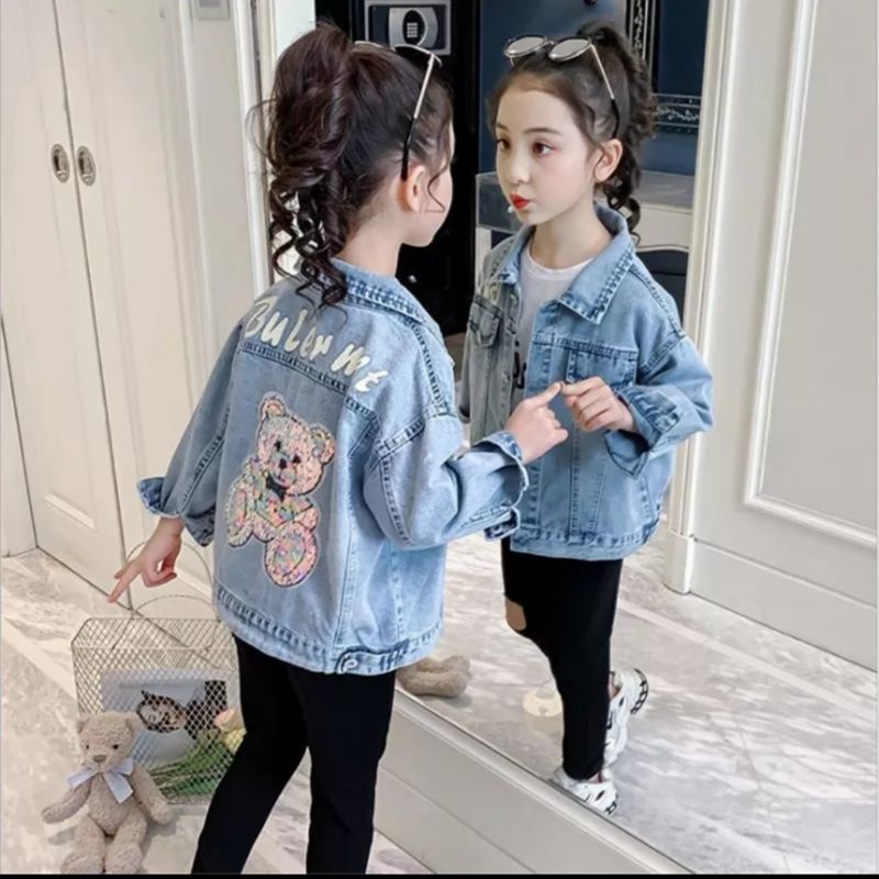 JAKET JEANS ANAK PEREMPUAN BORDIR BONEKA UNTUK USIA ANAK 2-13 THN