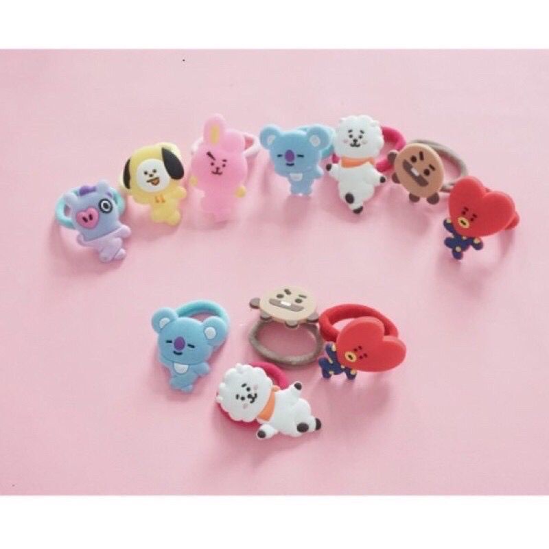 (ISI 3PCS) KARET IKAT RAMBUT DONAT BTS BT21 WARNA WARNI KARAKTER / KUNCIR KARAKTER BT21 KPOP KOREA
