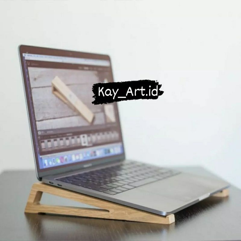 Stand Laptop Aesthetic Solide Wood penyangga Laptop Notebook Tablet Dekorasi kamar Aesthetic