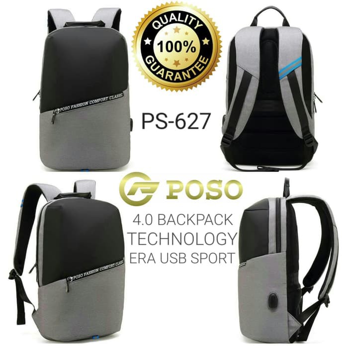 POSO Capsule Smart Tas Ransel Backpack Pria USB PORT Anti Maling PS627