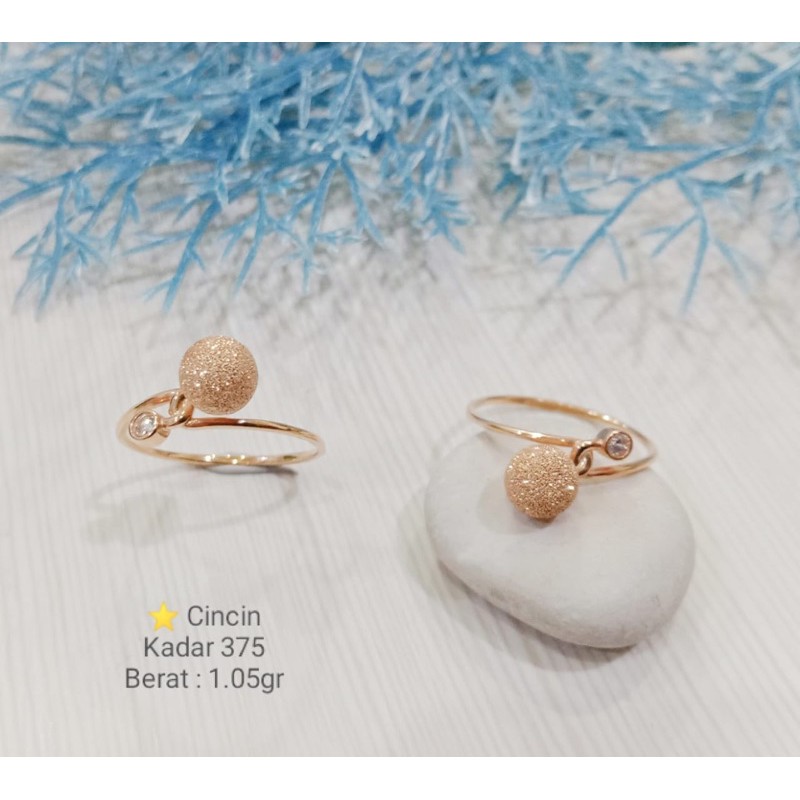 Cincin bulat bola pasir kadar 375 8karat emas asli