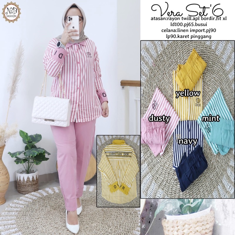 Baju Setelan Celana Salur Rayon / VERA SET BY N&B FASHION