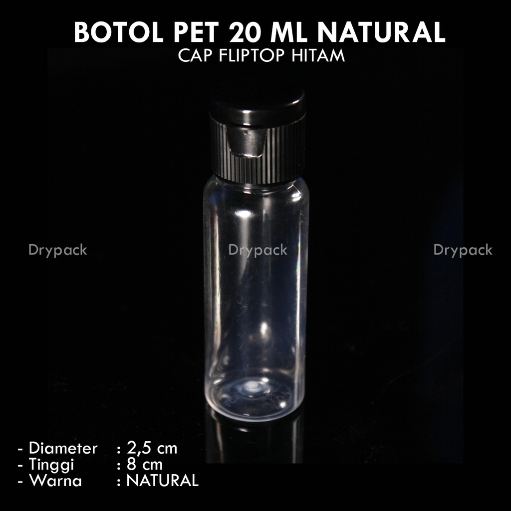 Botol Fliptop 20 ml Natural tutup Hitam