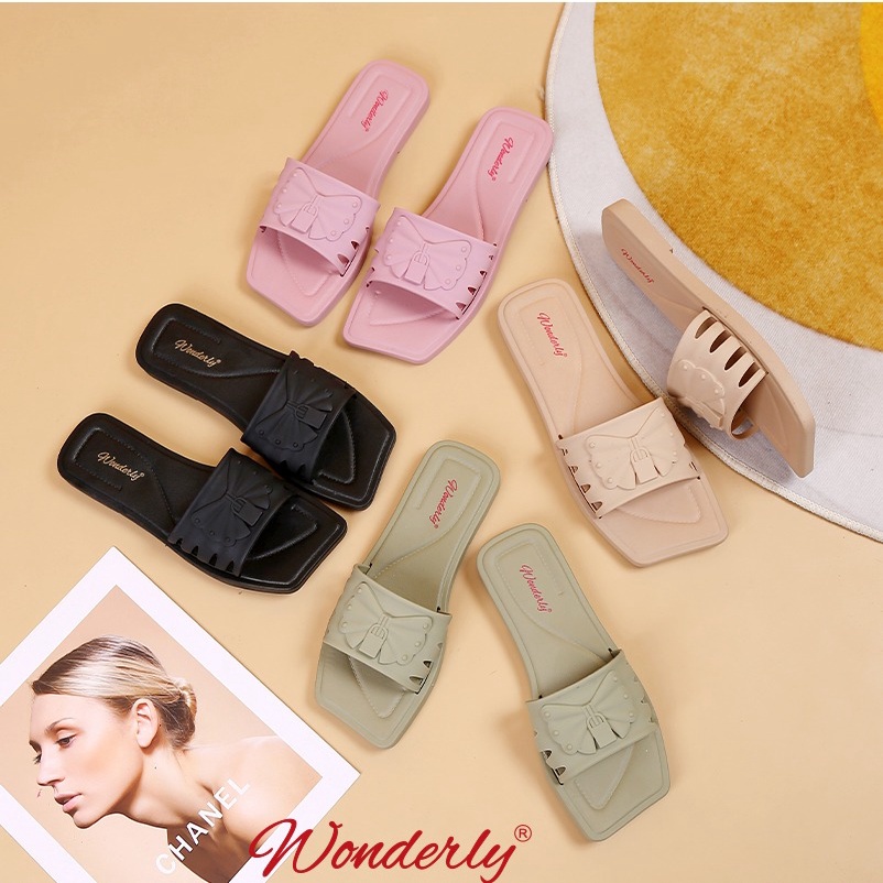 Wonderly Sandal Slop Flat Pita Wanita D3012-1 PVC