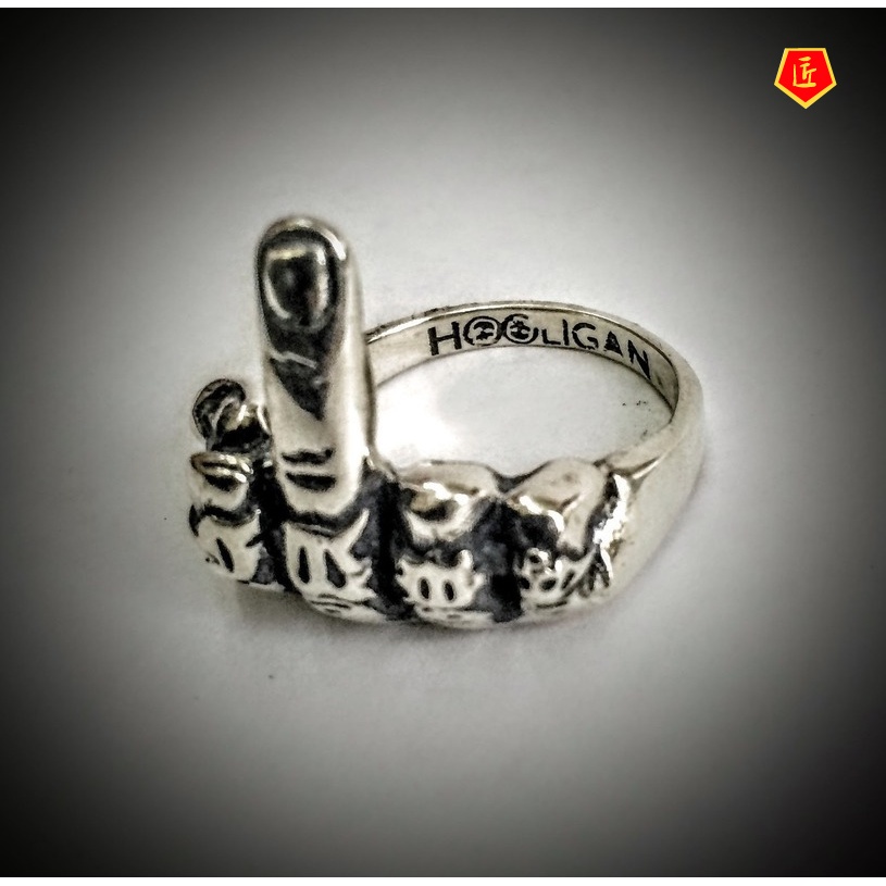 [Ready Stock]Punk Hip Hop Style Ring Vintage Silver Black