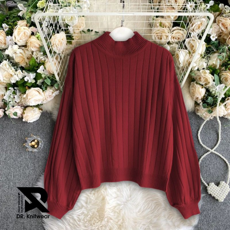 Sweater Rajut Jovanka Oversize Premium Maroon - Baju Rajut Wanita Tebal Berkualitas Termurah