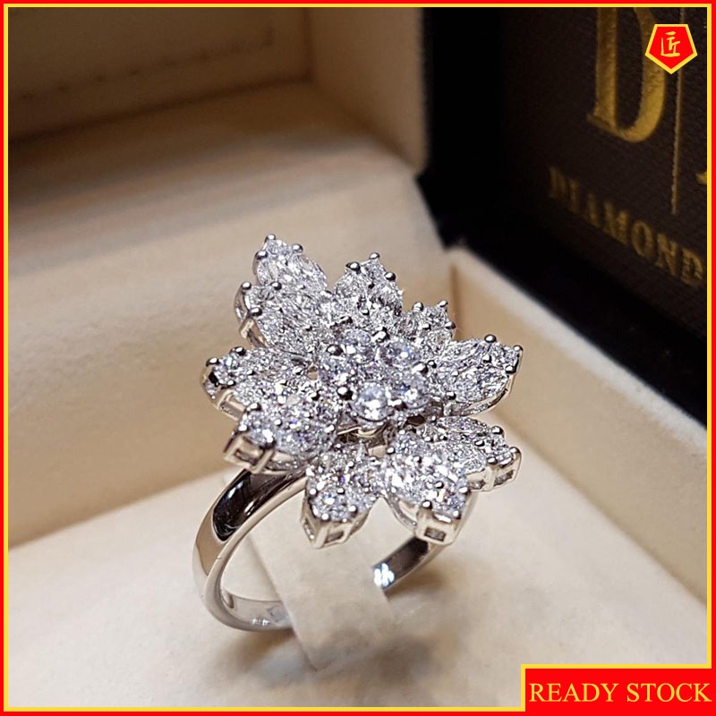 [Ready Stock]Luxury Flower Inlaid Diamond Ring Fashion Personality