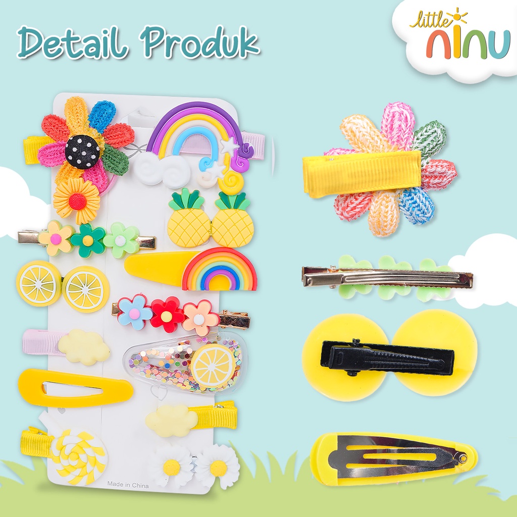 LITTLE NINU Jepit Rambut Anak Set Pelangi Rainbow Hair Clips 14 Pcs