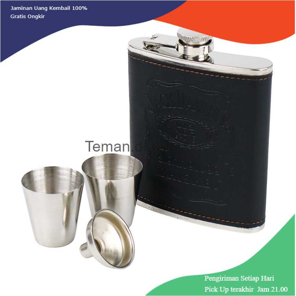 TD-AI04 One Two Cups Botol Bir Hip Flask Stainless Leather 7Oz with Shot Glass