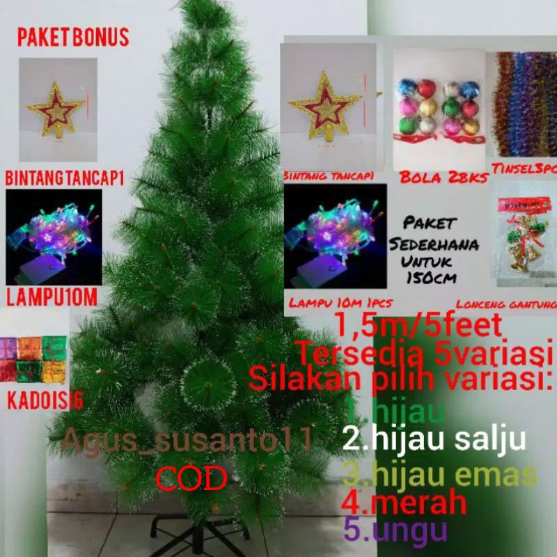 Pohon natal cemara salju  paket sederhana5feet 1 5m 5s 5c 