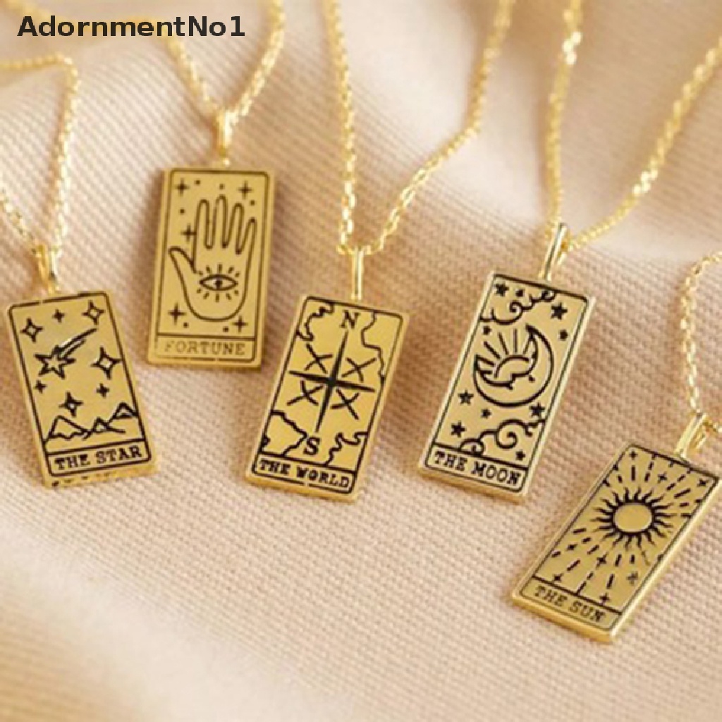 (AdornmentNo1) Kalung Rantai Dengan Liontin Kartu Tarot Bahan Stainless Steel Untuk Wanita