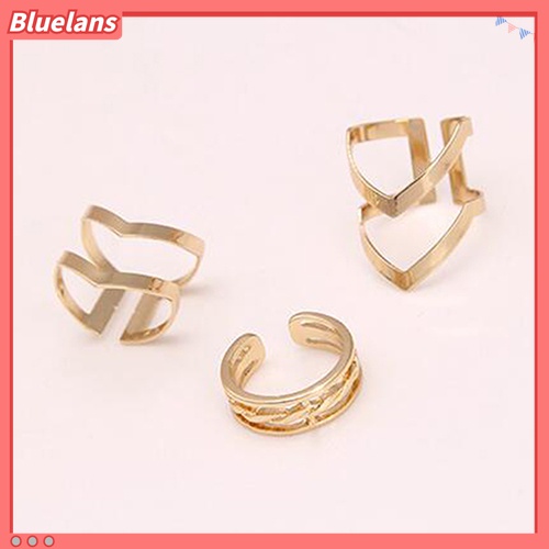 3pcs / Set Cincin Knuckle Midi Model Terbuka Desain Panah Hollow Untuk Wanita