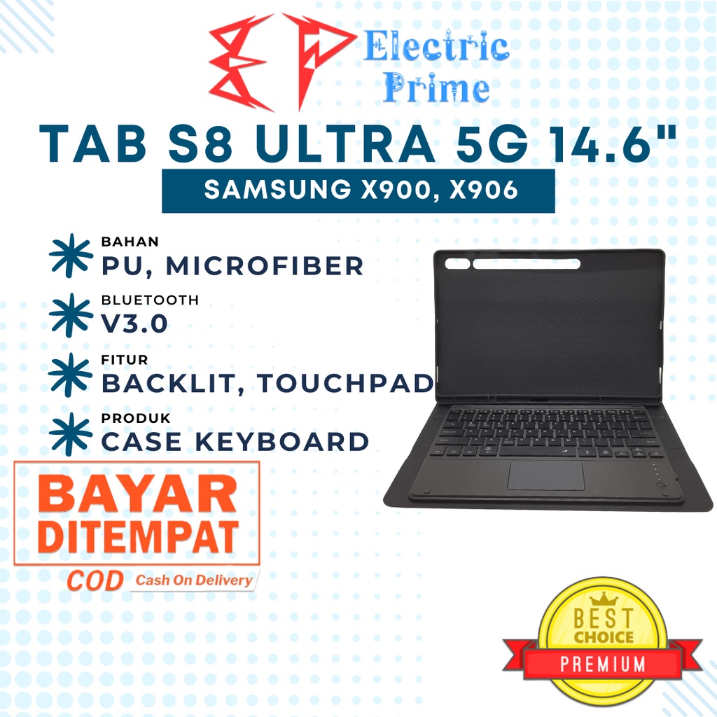 Case Keyboard Touchpad Samsung Tab S8 Ultra 5G 14.6 2022 X900 X906 TRIPLEDI Bluetooth Backlit Book Flip Cover