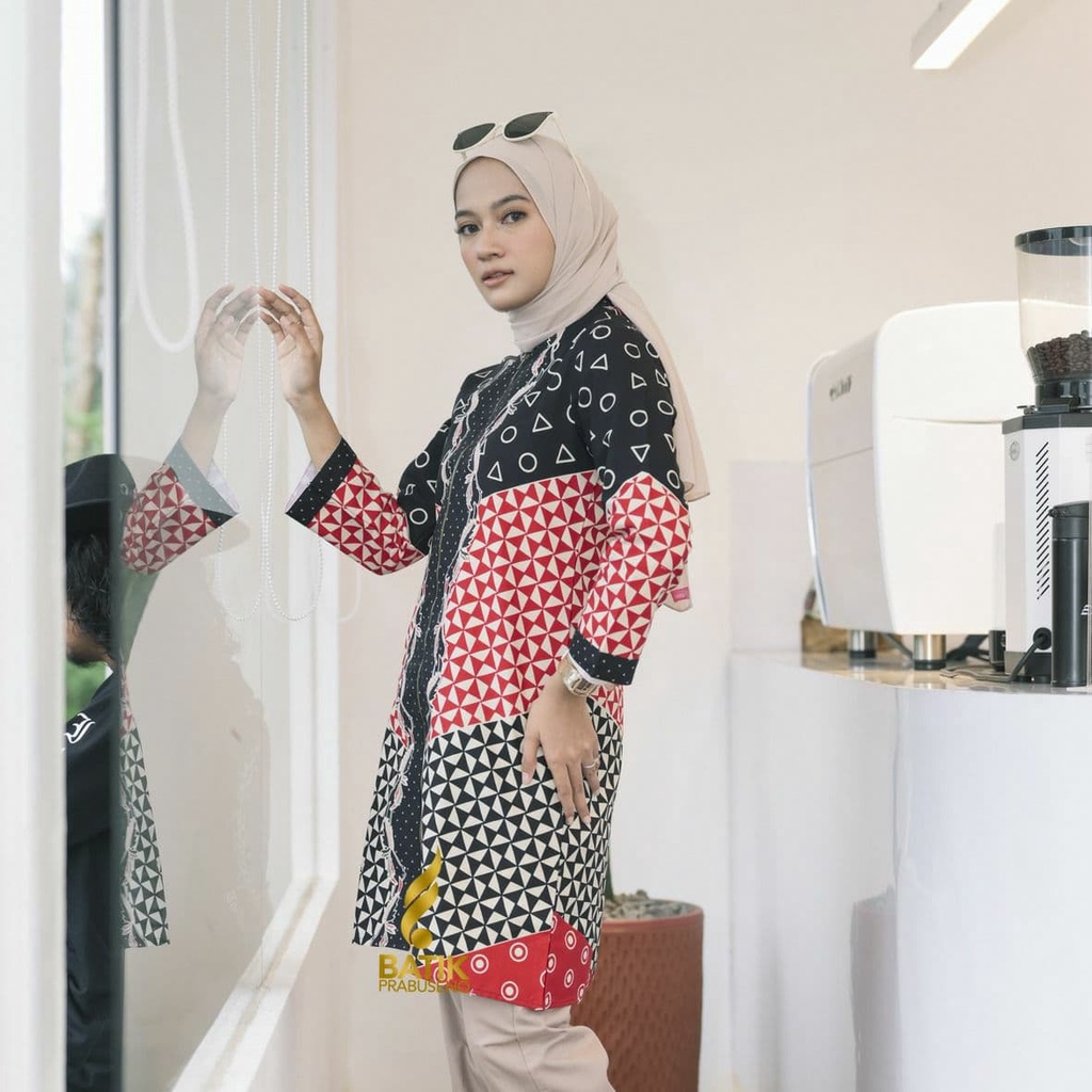 Tunik Batik Wanita Modern Terbaru Jumbo M L XL XXL Motif Malinda Atasan Batik Wanita Seragam Murah B