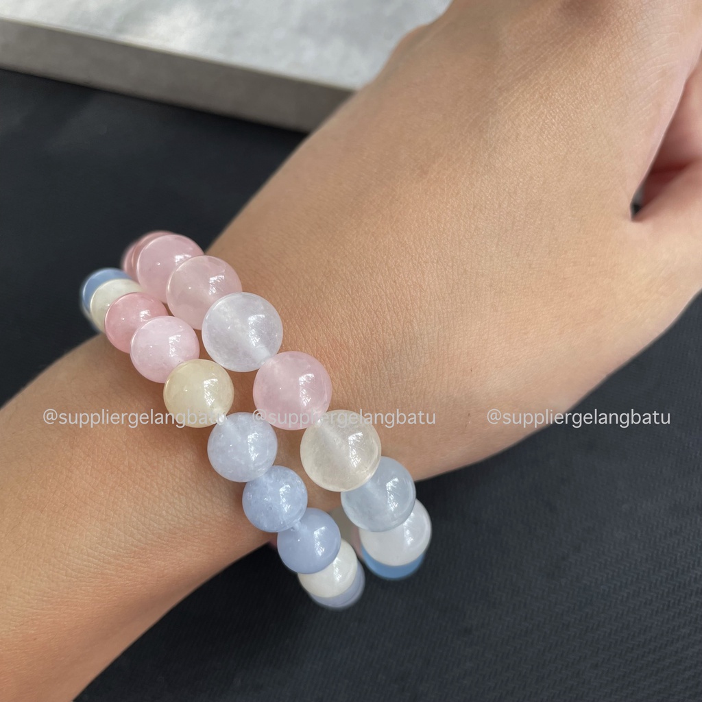 Gelang Morgan Beads Clear Pink Yellow Blue Lucu Unik