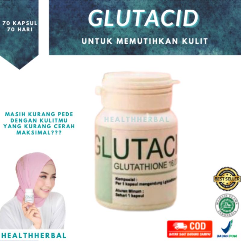 GLUTACID 16.000 mg Untuk Memutihkan Dan Mencerahkan Kulit Tubuh Permanen 100% ORI Isi 70 Kapsul