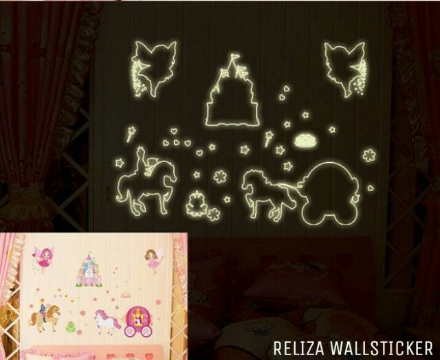 RELIZA WALLSTICKER ISTANA KUDA GLOW IN THE DARK ANAK KIDS KERETA KUDA PERI STIKER DINDING