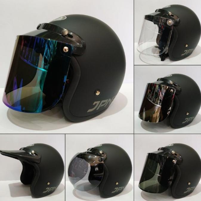 KOMPLIT HELM BOGO ORI JPN RETRO ARC HITAM DOFF KACA DATAR FLAT VISOR SDFSD5165