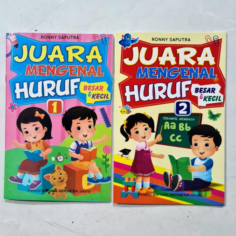 Paket 2 Buku - Buku Juara Mengenal Huruf Besar dan Kecil Jilid 1 dan Jilid 2 Untuk Paud / TK Bintang Indonesia