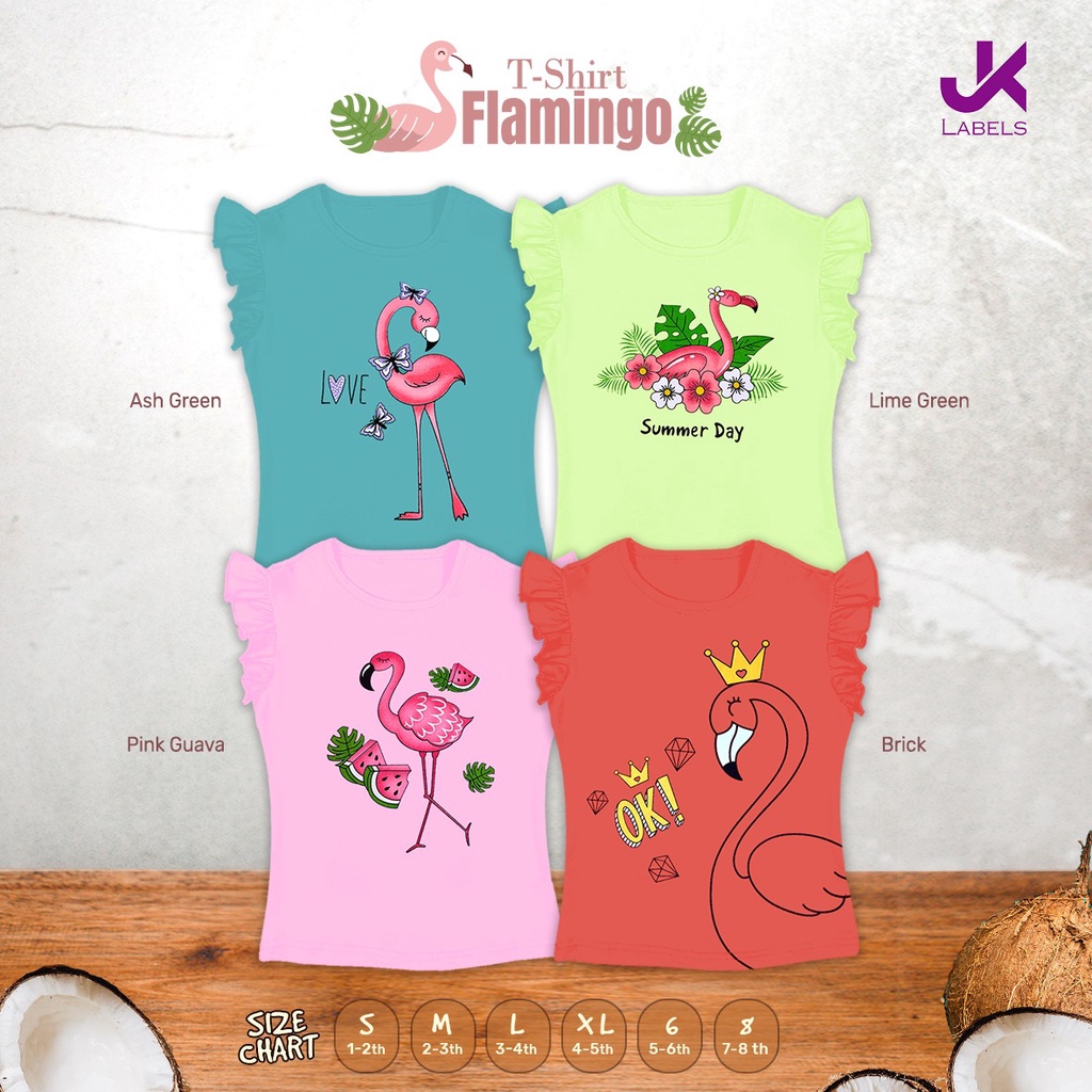 Tshirt 1-8 Tahun Kazel x JK Label Girl Unicorn Flamingo Tshirt Anak Tshirt Ruffle Anak Perempuan Motif Adem CBKS