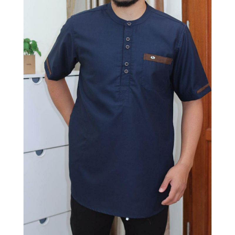 Baju koko kurta tangan pendek strip bahan toyobo royal mix grade A