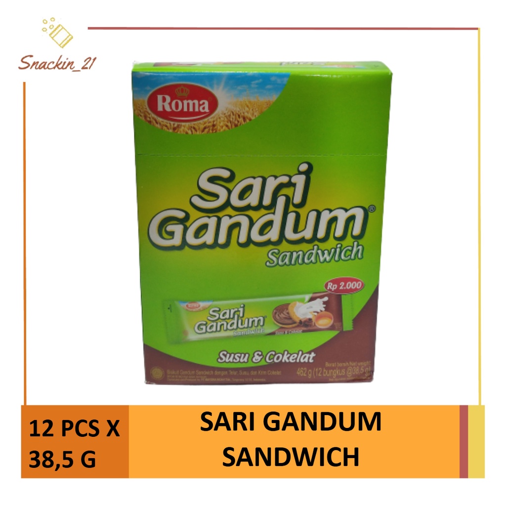 

Biskuit Roma Sari Gandum Sandwich ( 1 Pak isi 12 Pcs x 38,5 gr)